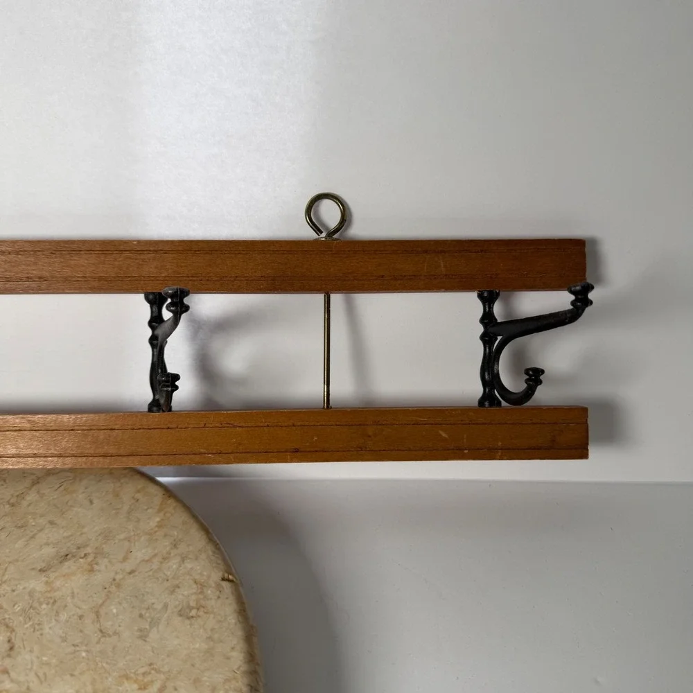 Vintage Wood Cast Iron Wall Mount Coat Rack 24